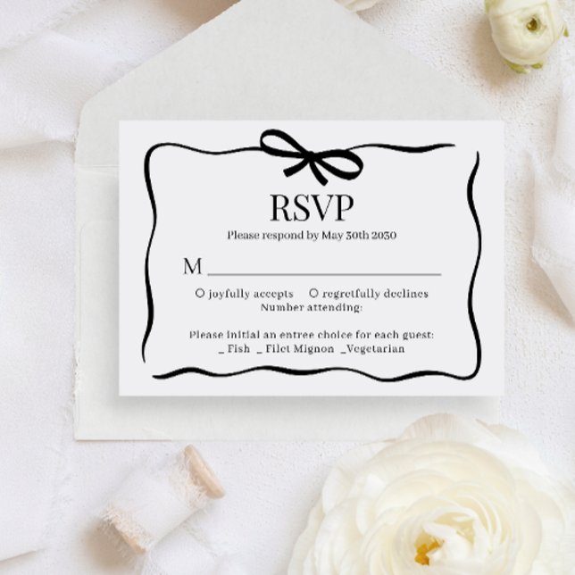 BUDGET Whimsical Black Bow Tie Wedding Menu Rsvp (Subido por el creador)