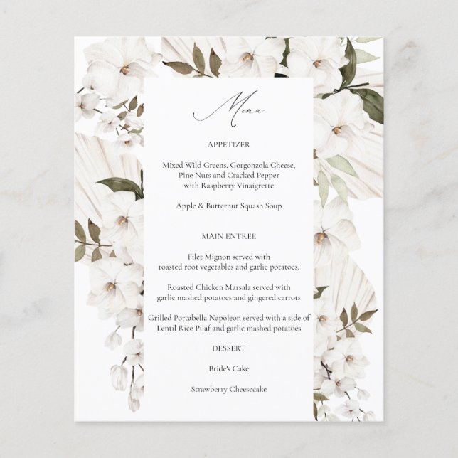 Budget White Boho Floral Menu 2 (Frente)