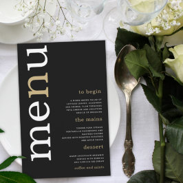 BUDGET White Gold Typography Black Wedding Menu