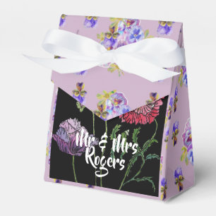 Budgie Watercolor Boda de lila floral Caja de tart