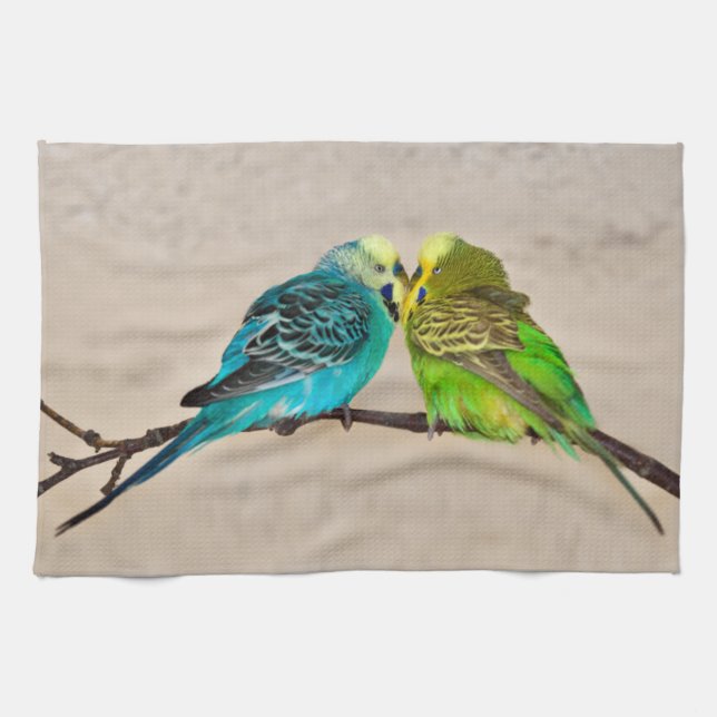 Budgies en toalla de cocina del amor (Horizontal)