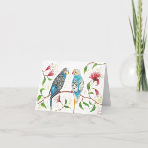 Budgies - tarjeta acuarela original en blanco