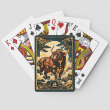 Bue del Zodiaco Chino con Cartas de Juego de Luna