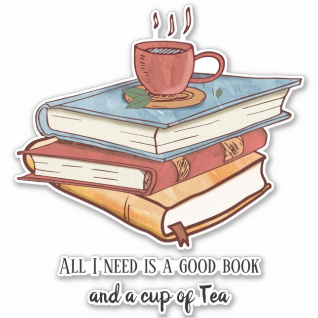 Buen libro taza de té leyendo tazón lindo pegatina (Anverso)