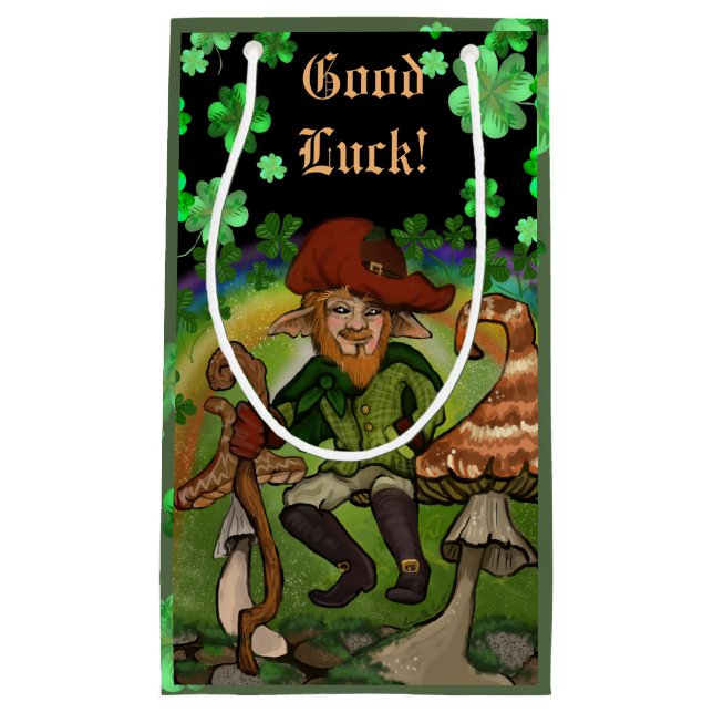 ¡Buena suerte! Leprechaun y Clovers pequeña bolsa  (Anverso)