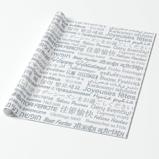 "Buenas fiestas" papel de regalo multilingüe (Desenrollado)