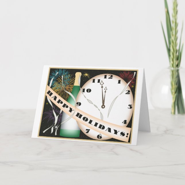 Buenas fiestas tarjeta de Navidad del art déco (Anverso)