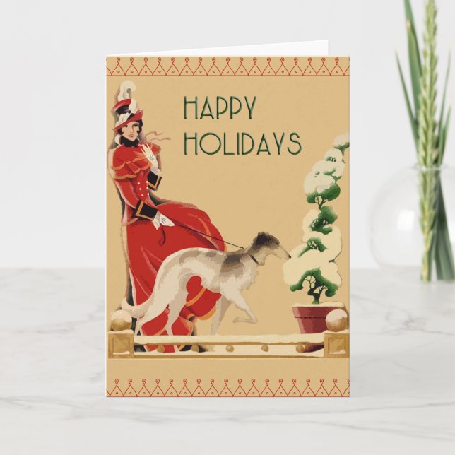 Buenas fiestas tarjeta de Navidad del Borzoi (Anverso)