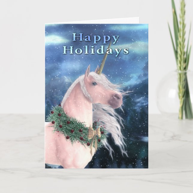 Buenas fiestas tarjeta del unicornio de Yule (Anverso)