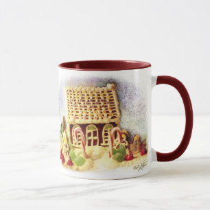 Buenas fiestas taza de la casa de pan de jengibre