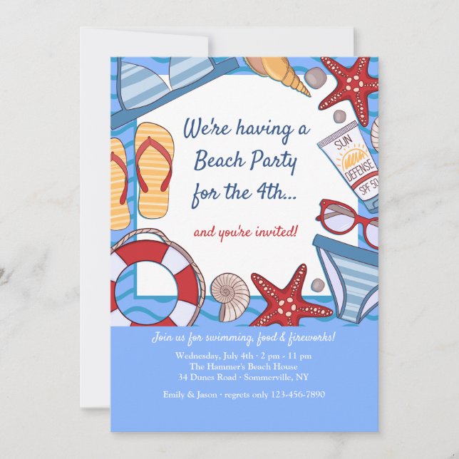 Buenas invitaciones para fiestas en la playa de ve (Anverso)