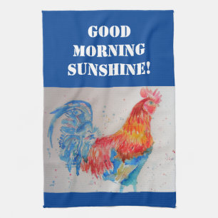 Buenas Mañanas Acuarela Rojo Rooster Cocina Toalla