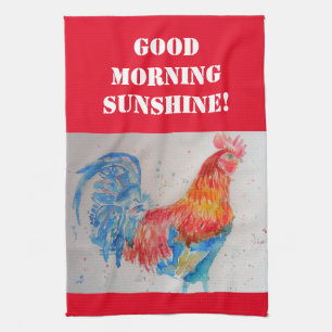 Buenas Mañanas Acuarela Rojo Rooster Cocina Toalla