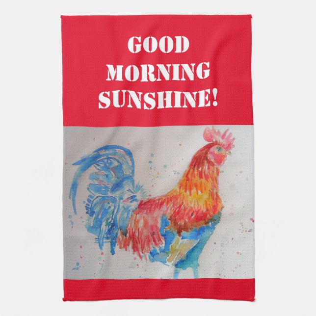 Buenas Mañanas Acuarela Rojo Rooster Cocina Toalla (Vertical)