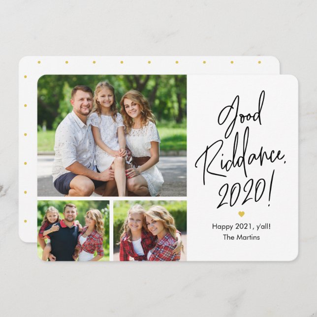 Buenas Riddance 3 Fotos Tarjetas de Año Nuevo Feli (Anverso / Reverso)