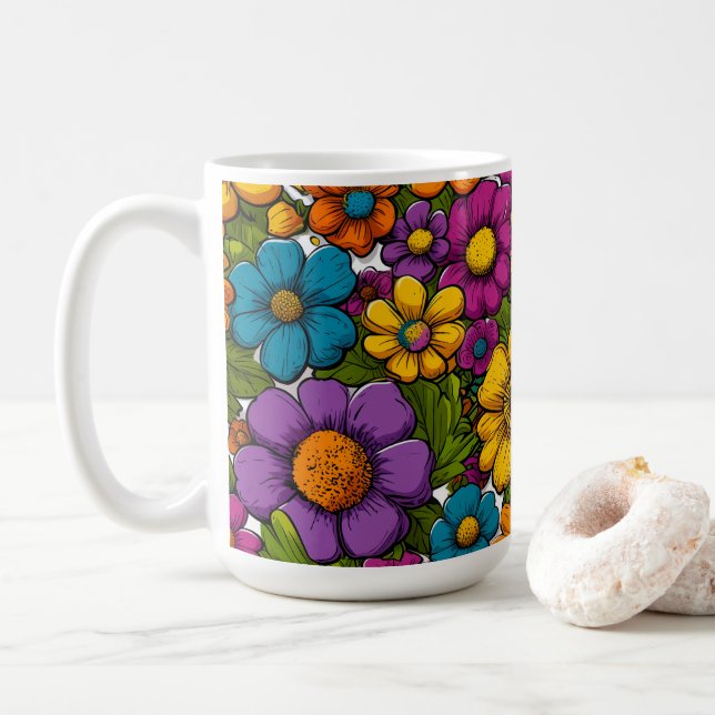 Buenos días Blooms taza de café 15oz (Con donut)