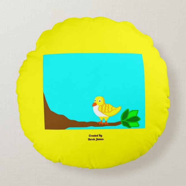 Buenos días Cojín decorativo redondo de pájaro ama (Anverso)