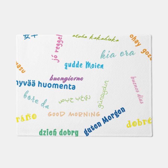 buenos días en muchos idiomas bañador de alfombras (Anverso)