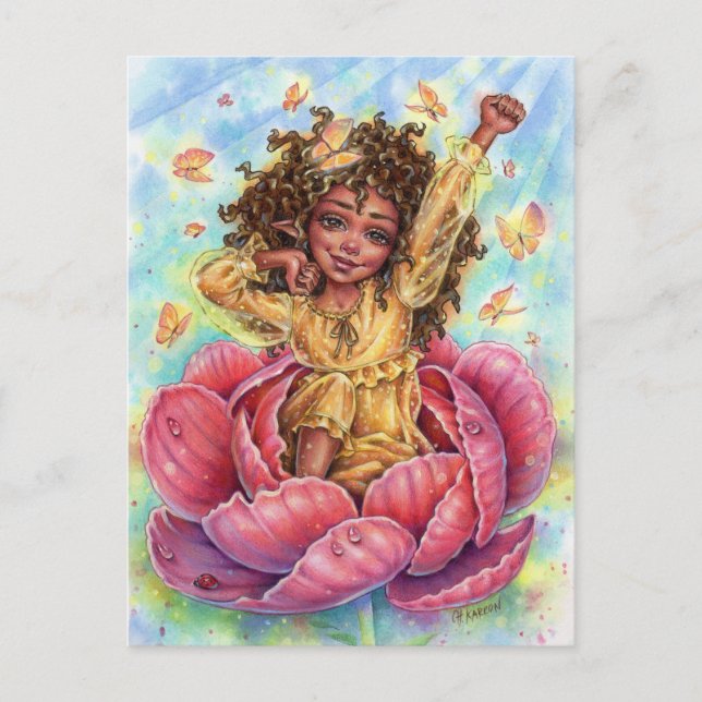Buenos Días Hada Tarjeta Postal Fantasía Jardín de (Anverso)