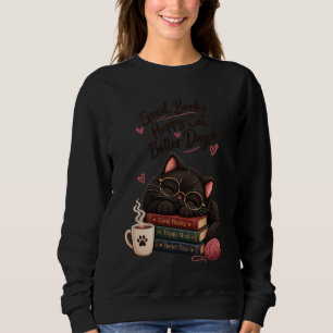 Buenos Libros Feliz Gato Mejores Días Sudadera