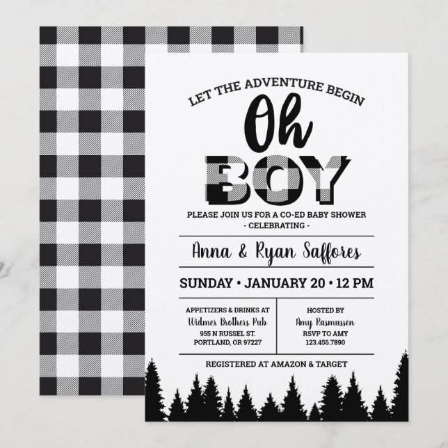 Búfalo negro colocó la invitación de Baby Shower O (Anverso / Reverso)