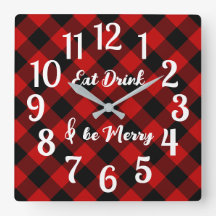 Búfalo negro rojo Gingham Check reloj de pared acr