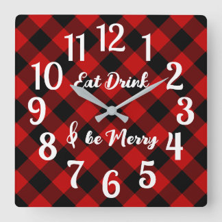 Búfalo negro rojo Gingham Check reloj de pared acr