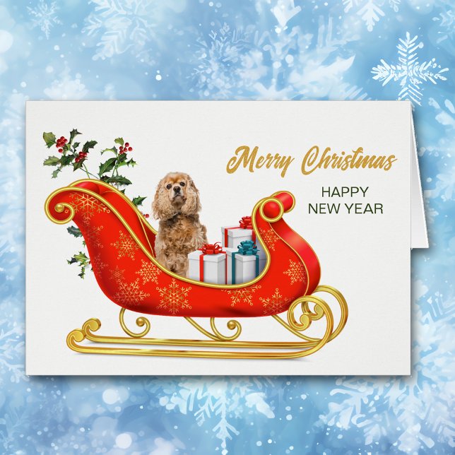 Buff Cocker Spaniel Dog Navidades Sleigh Card (Subido por el creador)