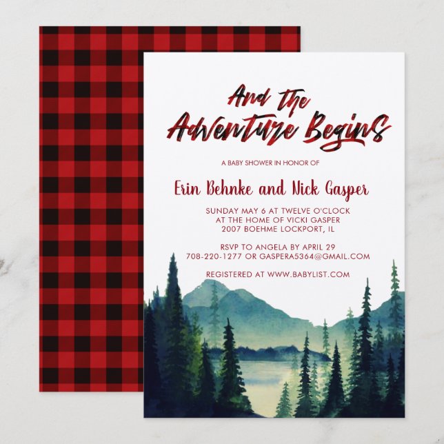Buffalo Plaid | Invitación a Baby Shower de montañ (Anverso / Reverso)