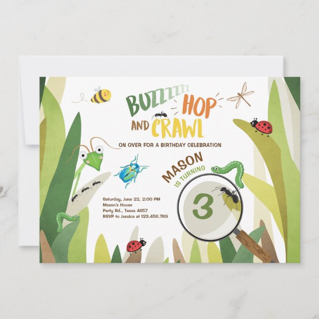 Bug Invitación a cumpleaños insectos Bugs Boy bugg (Anverso)