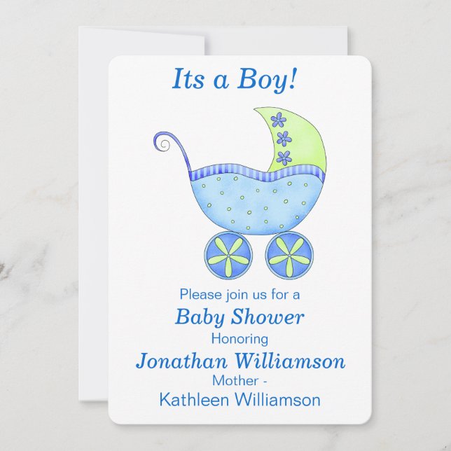 Buggy Carriage es una invitación de Baby Shower pa (Anverso)