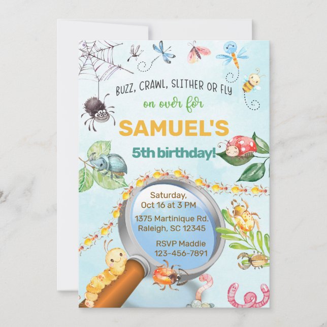 Bugs, insectos, invitación de cumpleaños, gateo de (Anverso)