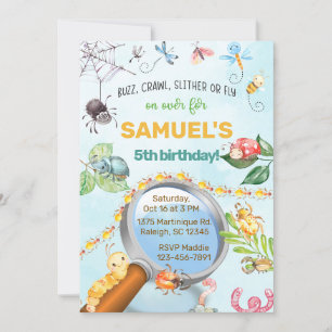 Bugs, insectos, invitación de cumpleaños, gateo de