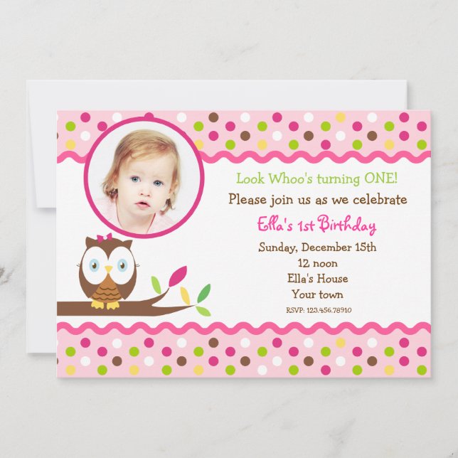 Búho adorables invitaciones para la fiesta de cump (Anverso)