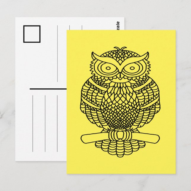 Búho (amarillo) - Tarjeta postal (Anverso / Reverso)
