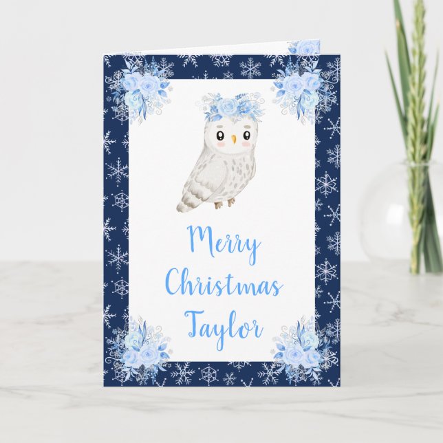 Búho Ártico de Invierno Feliz Navidad (Anverso)
