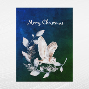 Búho azul de Navidad deja rama acuarela