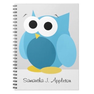 Búho azul divertido grande 6,5" x 8,75" cuaderno