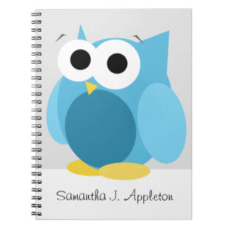 Búho azul divertido grande 6,5" x 8,75" cuaderno