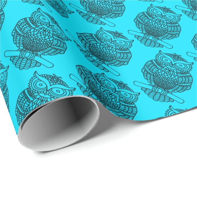 Búho (azul neón) - Papel de regalo (Esquina del rollo)