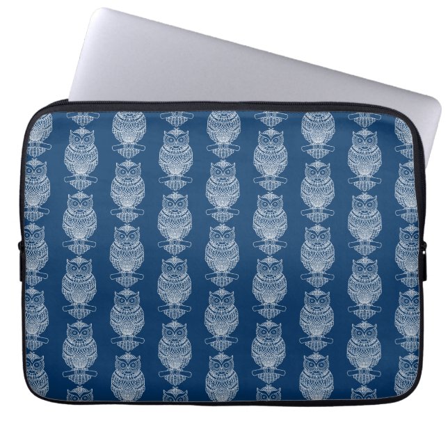 Búho (azul oscuro) - Funda para portátil (Frente)