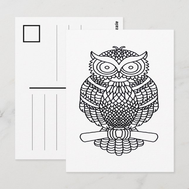 Búho (blanco) - Tarjeta postal (Anverso / Reverso)