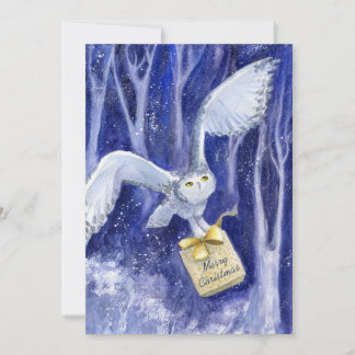 Búho caprichoso Navidad acuarela azul-violeta