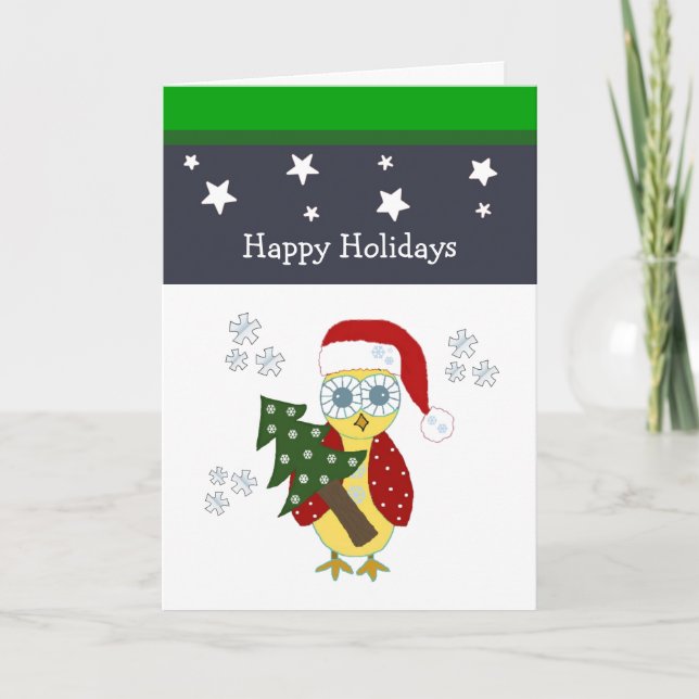 Búho con sombrero de Santa con árbol de Navidad (Anverso)