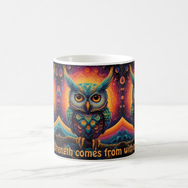 Búho cósmico de Wisdom tazas de café Inspiradoras (Centro)