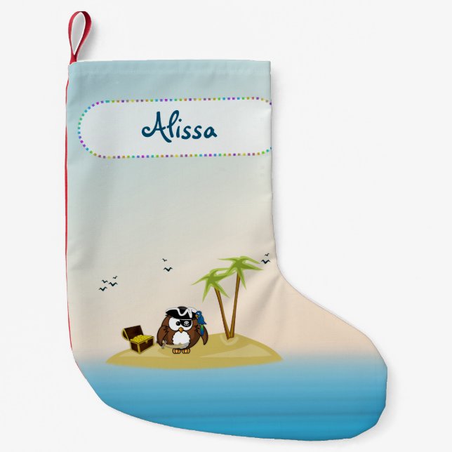 búho de búsqueda del tesoro - calcetín de Navidade (Anverso)