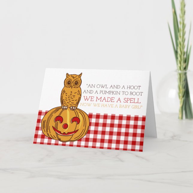 Búho de calabaza y Invitación de niñas de Gingham (Anverso)