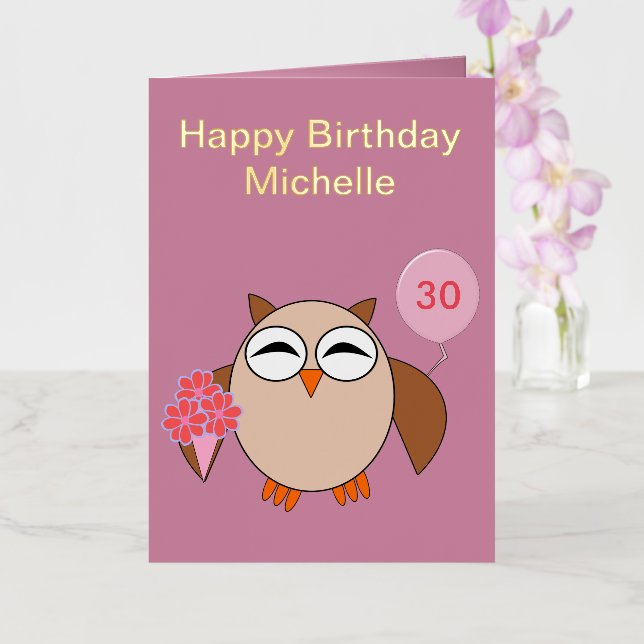 Búho de cumpleaños de edad personalizada (Orquídea)