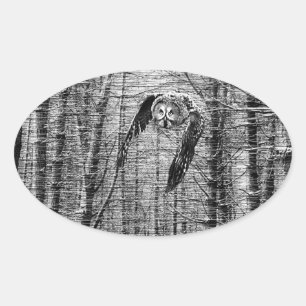 Búho de gran gris en pegatinas blancos y negros