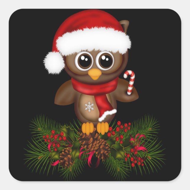 Búho De Navidades Cutos En Pegatinas De Sucursales (Anverso)